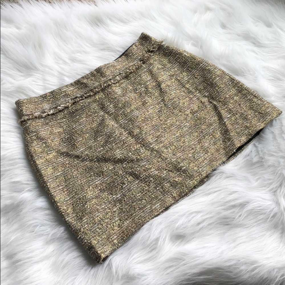 Zara Basic | Gold Tweed Raw Hem Mini Skirt M